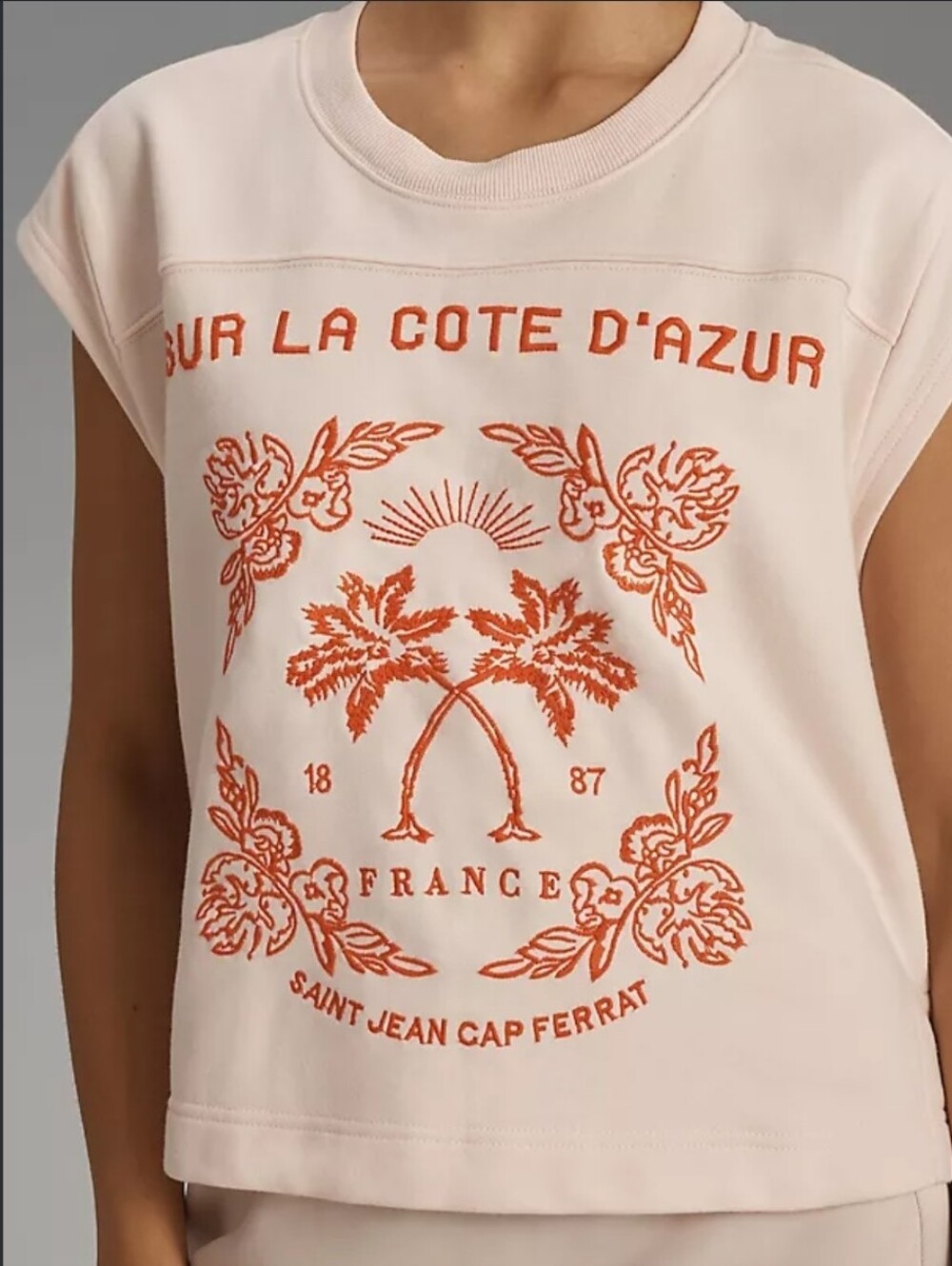 By Anthropologie Embroidered Côte d'Azur Top Pink Red XS French Riviera MSRP 148